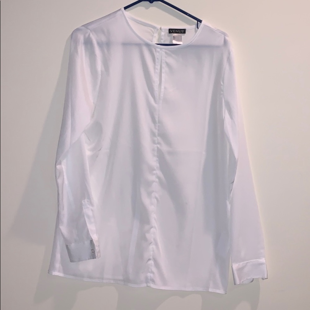 Keyhole White Chiffon Blouse Sz 8
